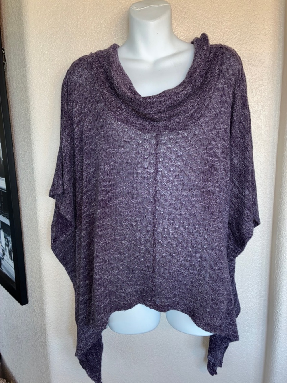 Maison Jules Purple Cowl-Neck Poncho Sweater, Loose Weave, Relaxed Fit. M - Picture 3 of 12